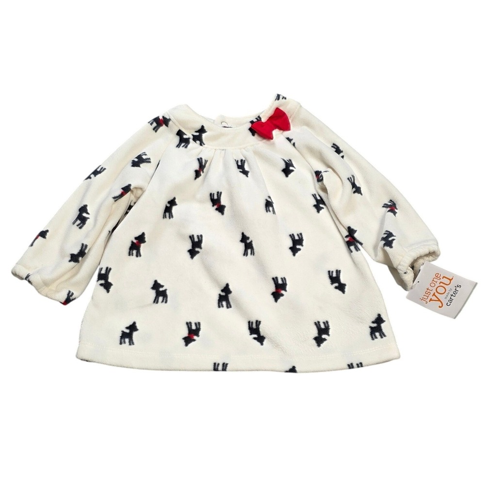 Just One You Carter's Scottie Dog Fleece Top Baby Girl's Size 12M White Red Bow